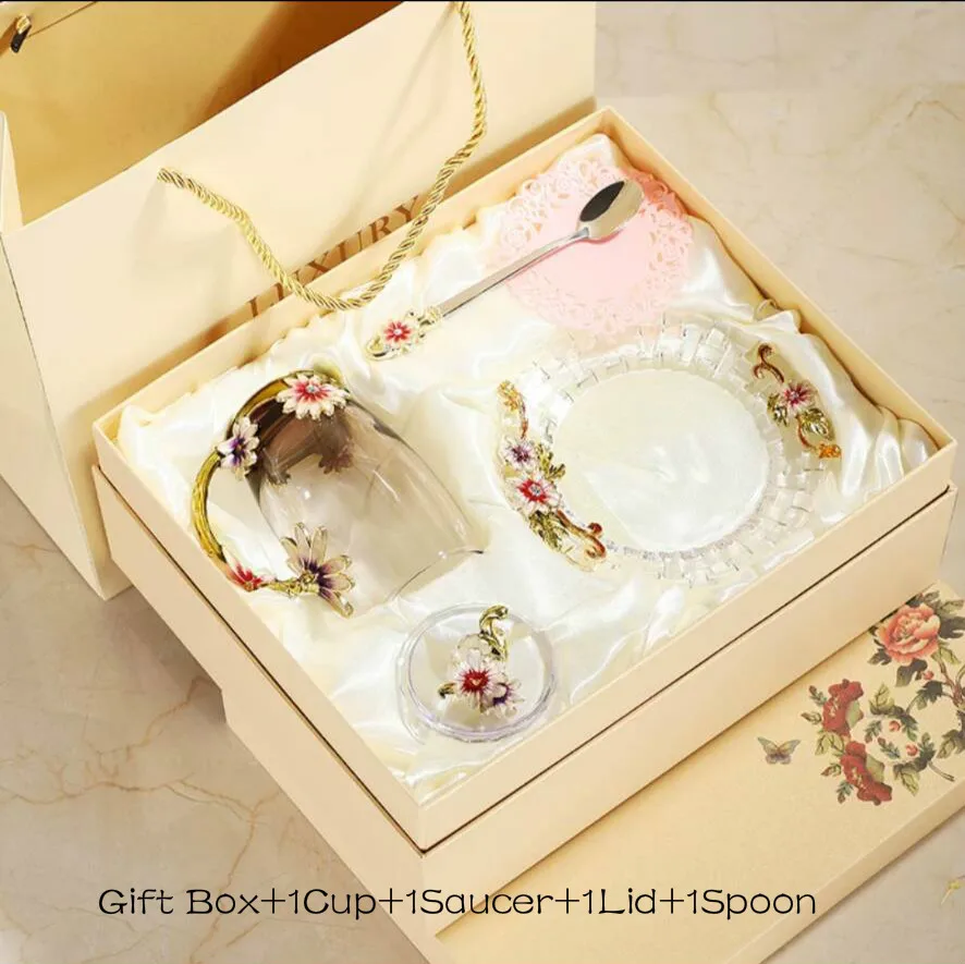 1Cup1Spoon1Lid1Tray3 Креативная ручная эмалированная стеклянная чашка кофейная чашка кунг-фу ароматная чайная чашка молочная чашка для лимонного сока стеклянная Подарочная чашка для влюбленных - Цвет: 1Cup1Spoon1Lid1Tray3