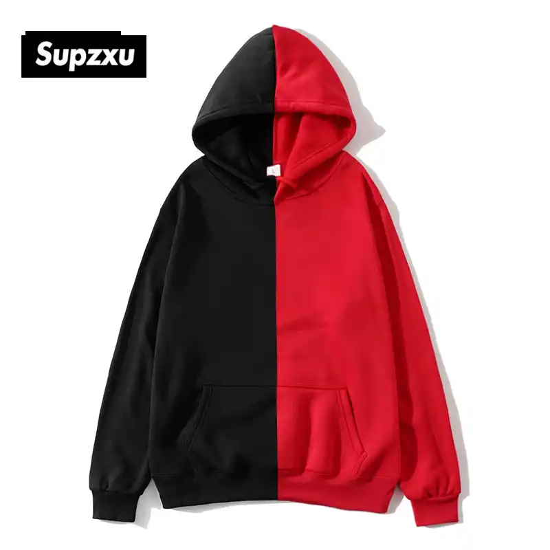 half red half black hoodie
