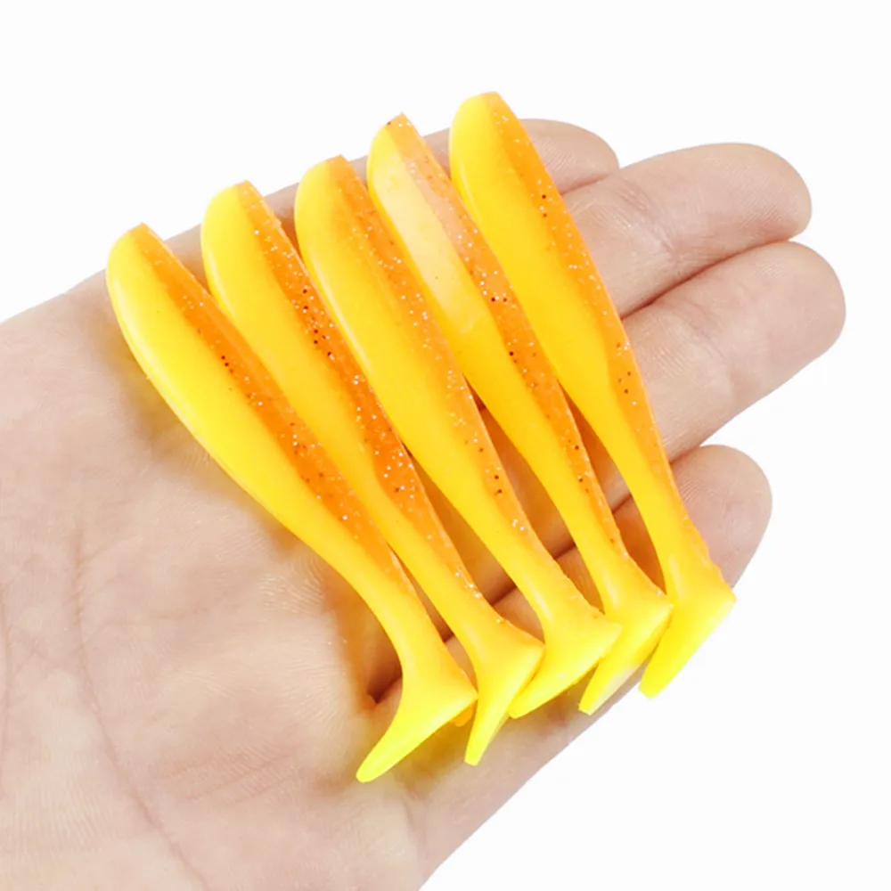 5pcs/Lot Soft Lures 50mm 70mm T Tail Jigging Fishing Lures Wobblers Tackle Double Color Bass Pike Aritificial Silicone Swimbait