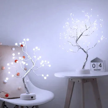 

LED USB 3D Table-Lamp Copper Wire Christmas Fire Tree Night Light For Home Holiday Bedroom Indoor Kids Room Bar Decor