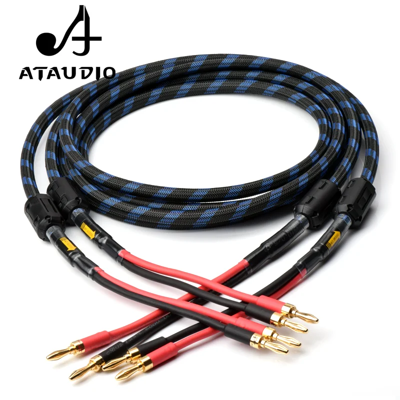One pair ATAUDIO hifi speaker cable high quality 6n OFC speaker wire with banana plug Y plug