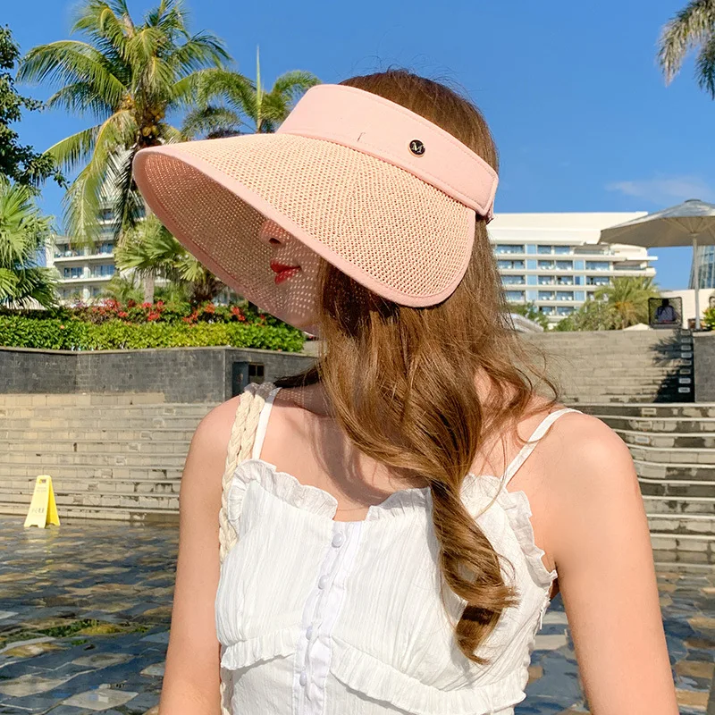 USPOP New Women Summer Straw Sun hat Without Crown Letter Wide Brim Beach Hat Anti-UV Sunshade