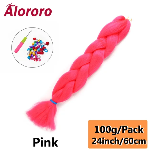 Jumbo Braid Hair Extensions Green Synthetic Braiding Hair 24 Inch Afro Blue Pink Purple Blonde Ombre Hair for Braids Alororo 24inches-Pink