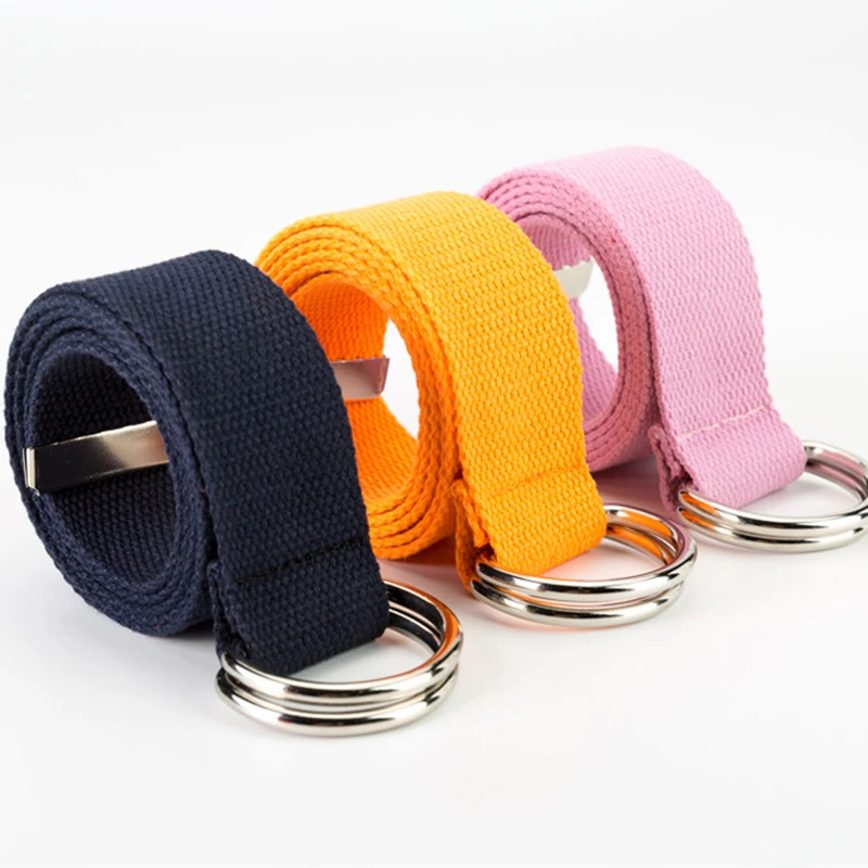 

D Ring Buckle Belt Men Harajuku Zipper All-match Ultra Long Canvas Belt Lovers Brief Solid Color Women Long Belt 110cm-130cm