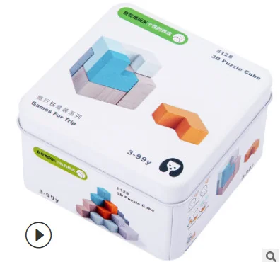 Cube Деревянные игрушки, строительные блоки, домино в железной коробке, развивающие игрушки для детей и взрослых, дорожные игры - Цвет: Cube