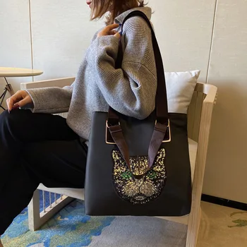 

2020 New Handbag Large Capacity Sequined Cat Travel Bag Fashion Cartoon Shoulder Bag Shopping Bag