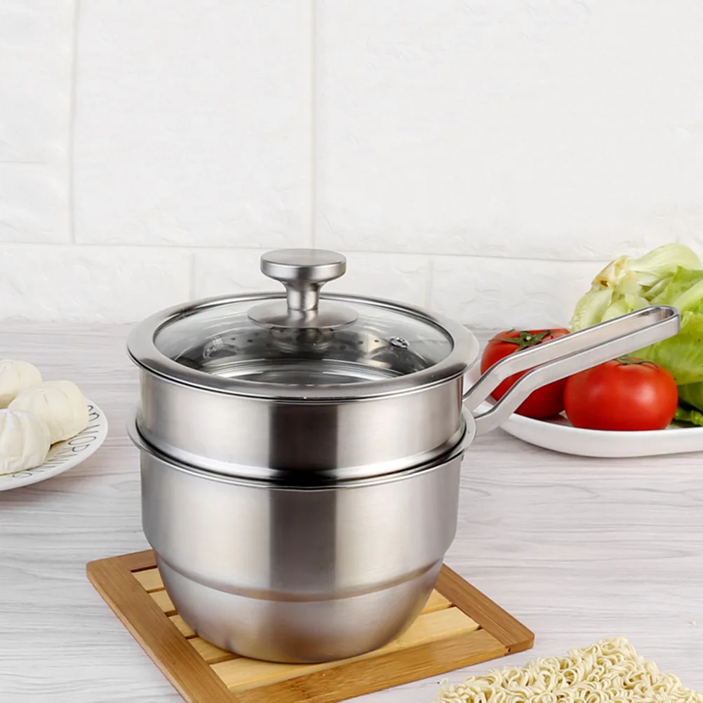 Stainless Steel Milk Pot Double-layer Steamer Multifunction Steam Pot Cooking Pots(18cm Pot+Steaming Rack