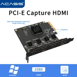 Acasis – carte d'acquisition vidéo PCI E 1080p, 60fps, 4 canaux, compatible HDMI, OBS, adaptateur pour diffusion en direct, Quad Ports 