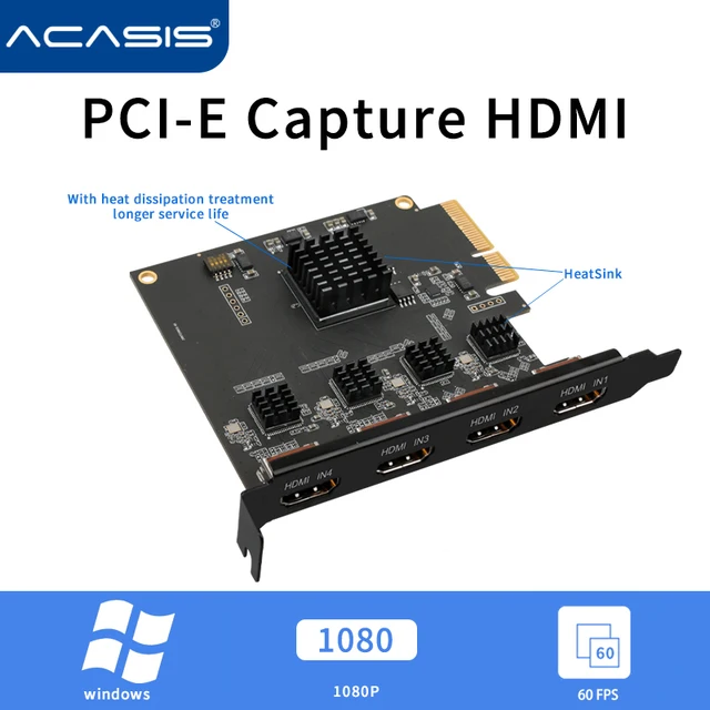 Acasis 4 Channel HDMI-compatible PCI-E Video Capture Card 1080p 60fps OBS Wirecast Live Broadcast Streaming Adapter Quad Ports