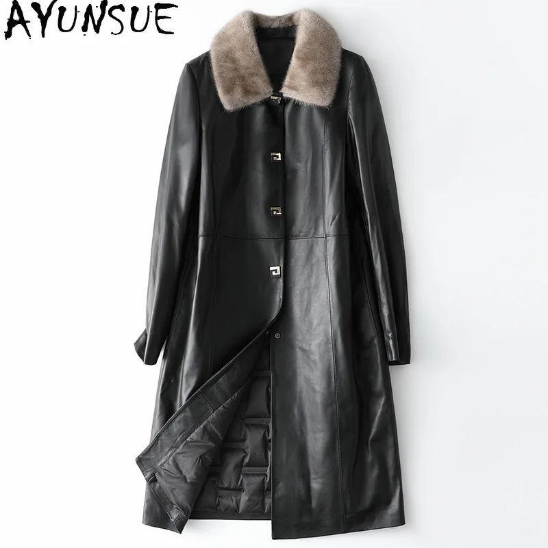 

AYUNSUE 100% Sheepskin Coat Women's Down Jacket Winter Genuine Leather Jacket Mink Fur Collar Leather Coats Abrigo Mujer Sqq1218
