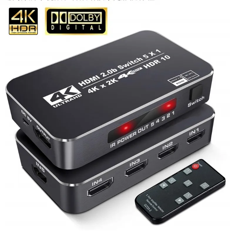 Alta velocidade 18.5gbps 5 portas 4k 60hz hdr hdmi 2.0 switcher switch 5x1 kvm suporta ultra hd dolby visão hdr10, hdcp 2.2 & 3d