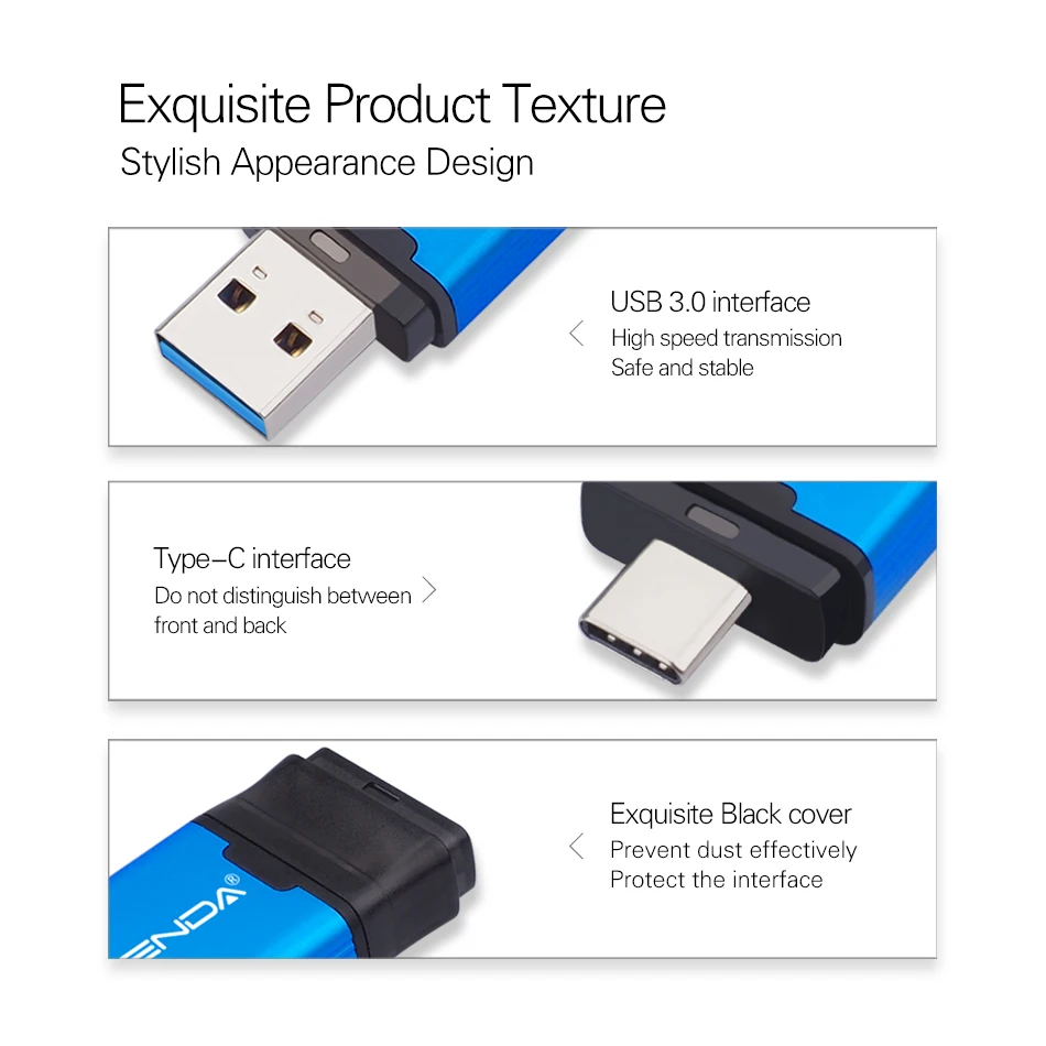 WANSENDA OTG USB Flash Drive 2 in 1 USB 3 0 Type C Pen Drive 32GB 3