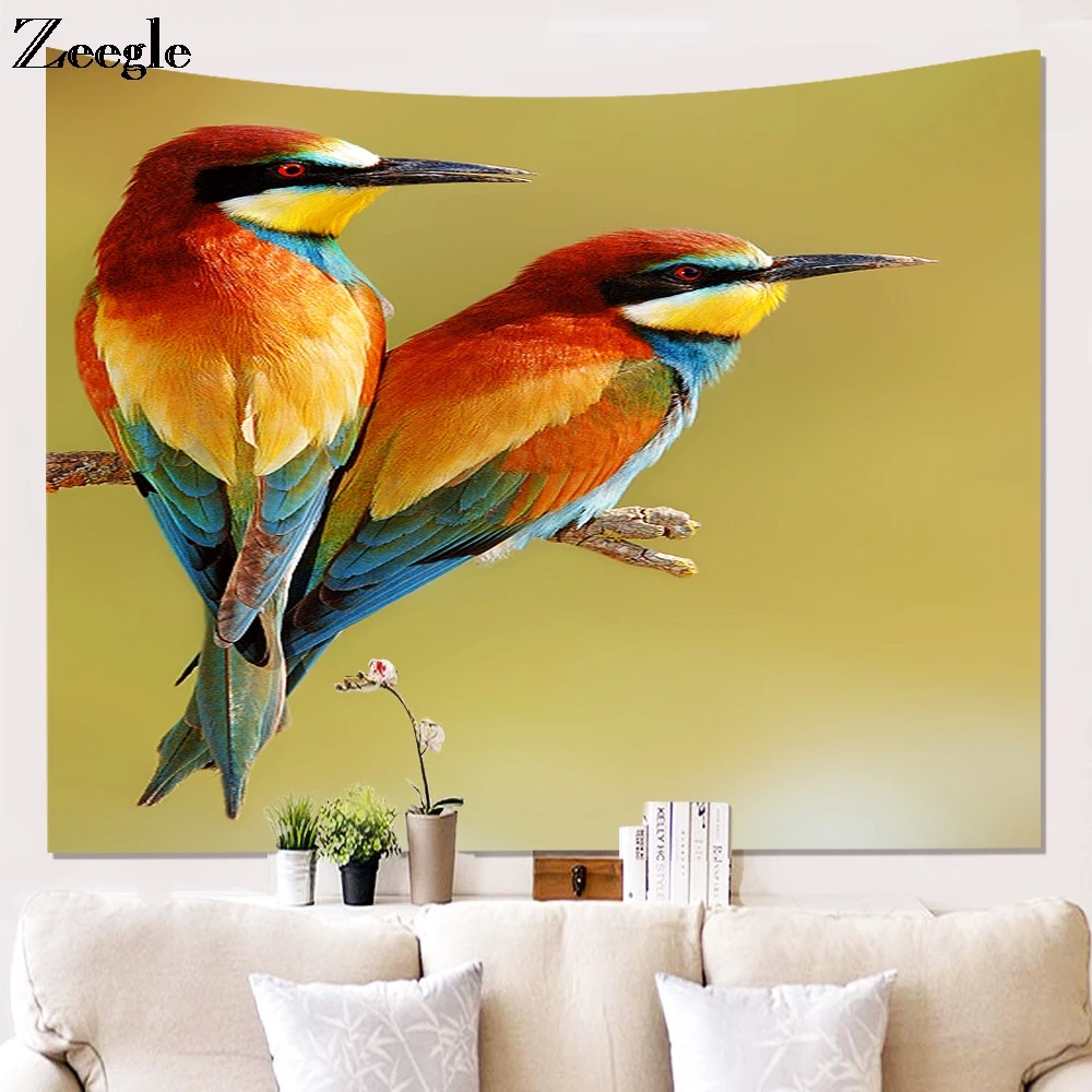 Zeegle Printed 3D Birds Wall Hanging Tapestry Beach Hippie Blanket Large Tapestry Background Cloth Home Decor Wall Hanging