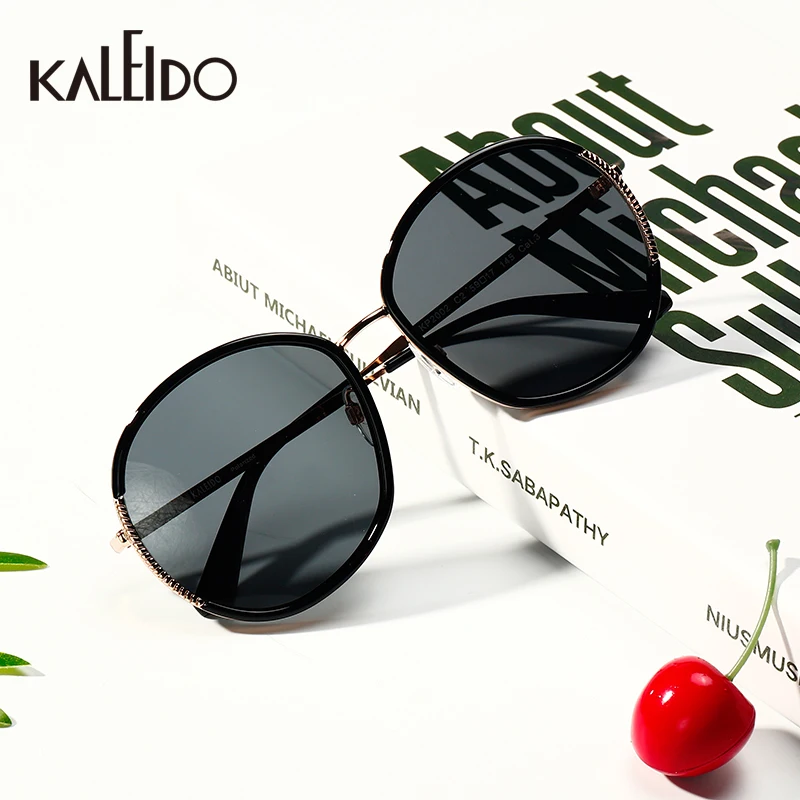 Женские круглые поляризационные солнцезащитные очки KALEIDO черные с оправой из