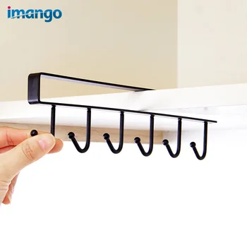 

Metal Iron Seamless Kitchen Cabinet Hook Tight Finishes Wardrobe Pave Solid Multi-Function 6 Coupled Wine Glass Cup Hooks