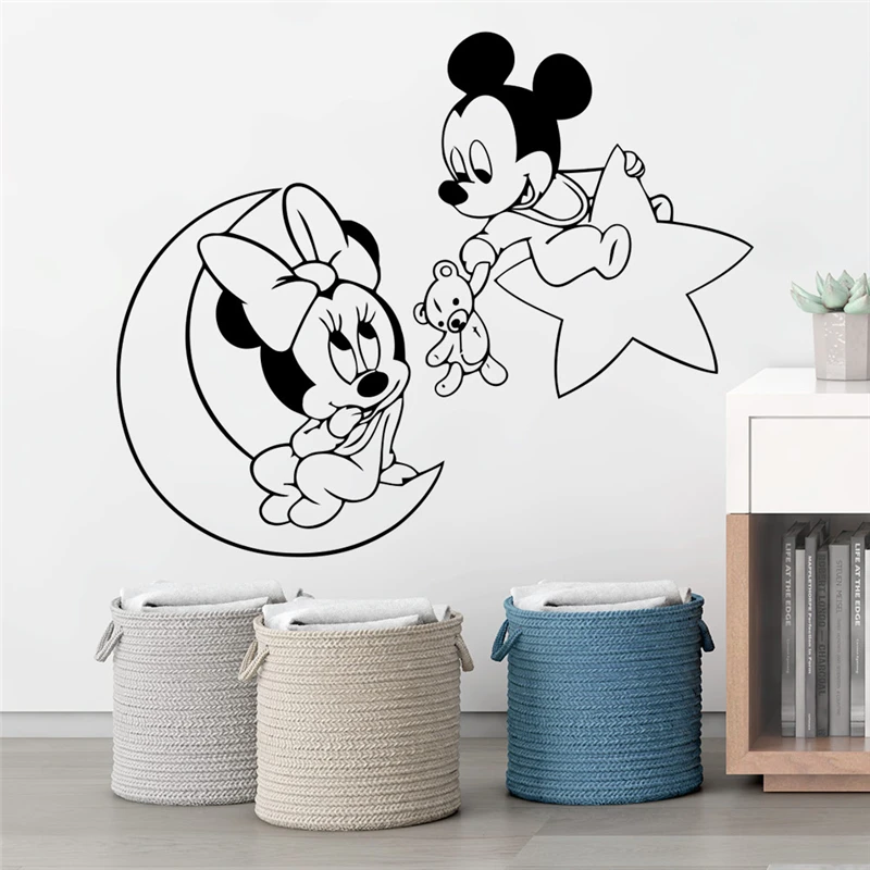 Disney Mickey Minnie Mouse Moon Star Wall Stickers Home Decor Living Room Cartoon Wall Decals Vinyl Mural Art Diy Posters Wall Stickers Aliexpress