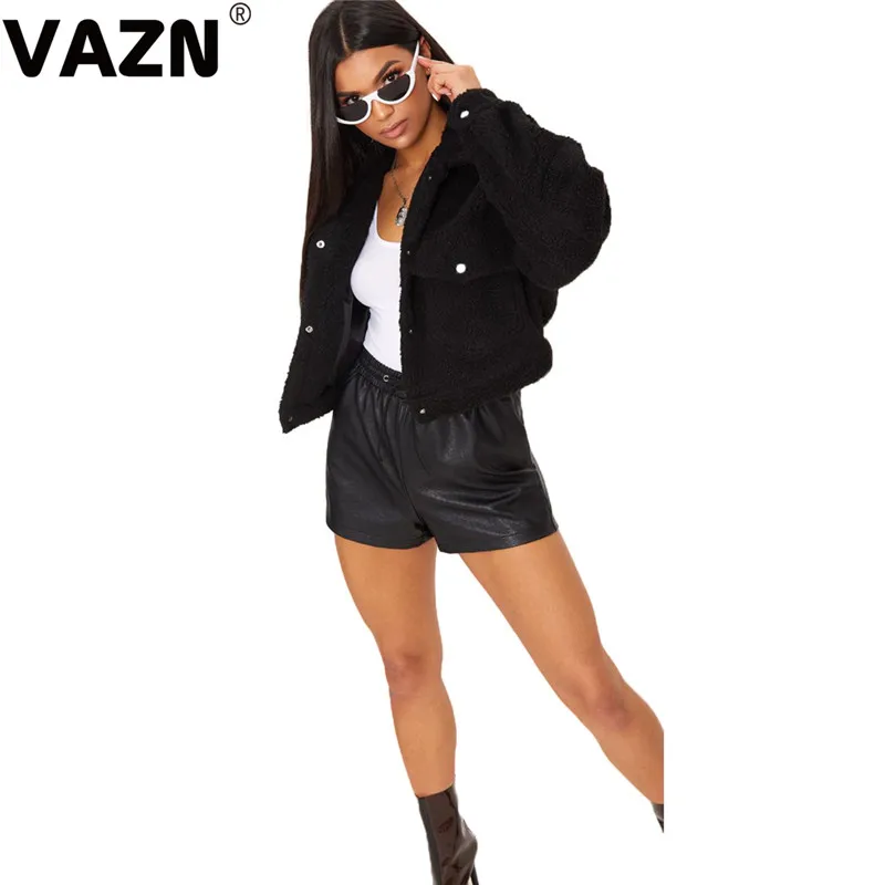 VAZN/YM-8498, новинка, зимняя одежда наивысшего качества, сексуальная, повседневная, модная, однотонная, длинный рукав, толстая, теплая, дикая, Джокер, женская верхняя одежда - Цвет: Черный