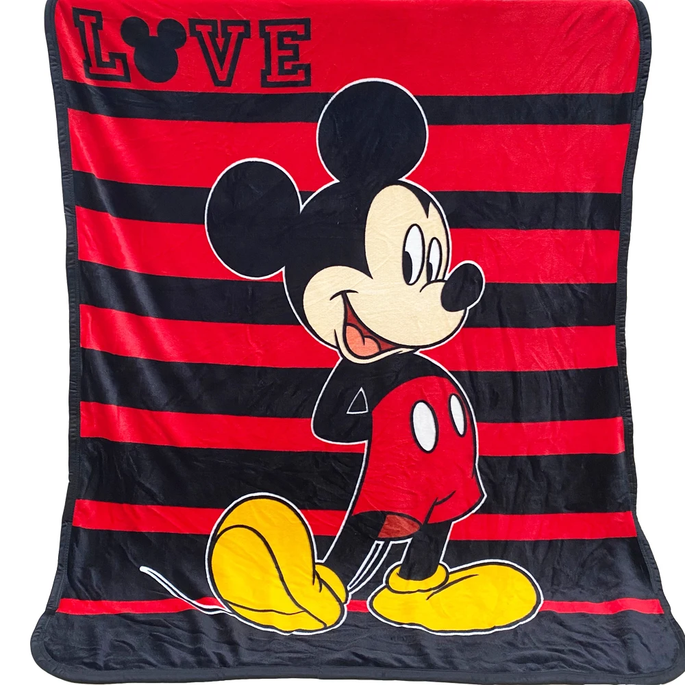 Mickey Red Black Stripes Thickened Double layer Sherpa Blanket Disney