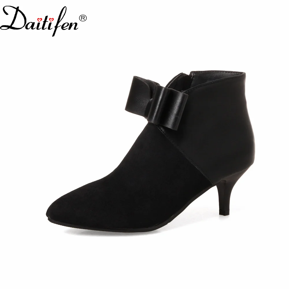 

Daitifen Women Fashion Mixed Colors Pointed Toe Boots Office Ladies Warm Shoes Women Ankle Boots Thin Heels Boots Outdoor Winter