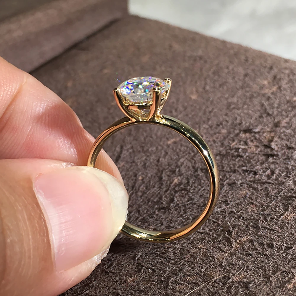 Custom Solid 14K Au585 Yellow Gold Women Wedding Party Engagement Ring 1 2 3 4 5 Carat Round Moissanite Diamond Ring Classic