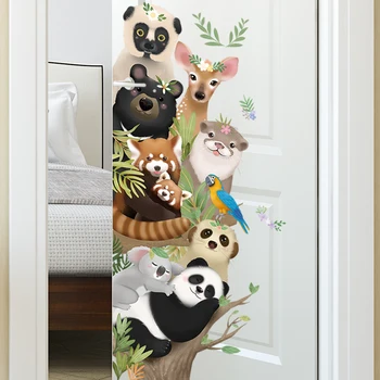 

120*50CM Wall Sticker Panda Giraffe Animal Cartoon Wall Pictures for Living Room Kids Bedroom Door Wallpaper Stickers Posters