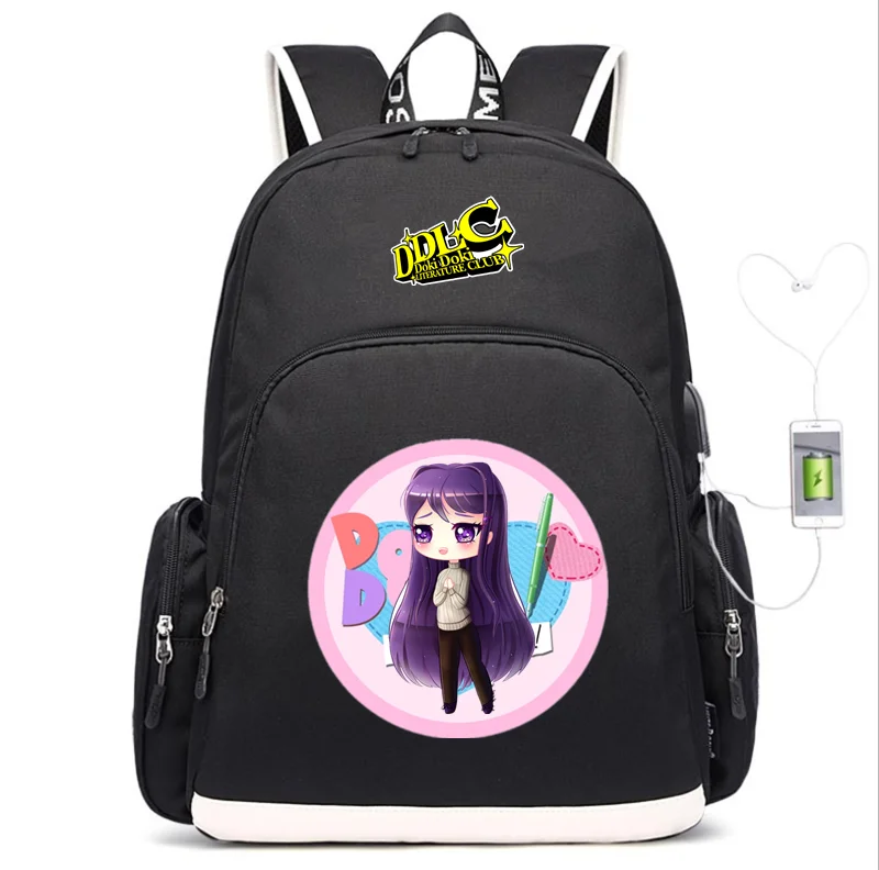 1 DDLC школьная сумка из холщовой ткани, детский рюкзак, USB зарядка, сумка через плечо, сумка для ноутбука, дорожная сумка, рюкзак - Цвет: 1