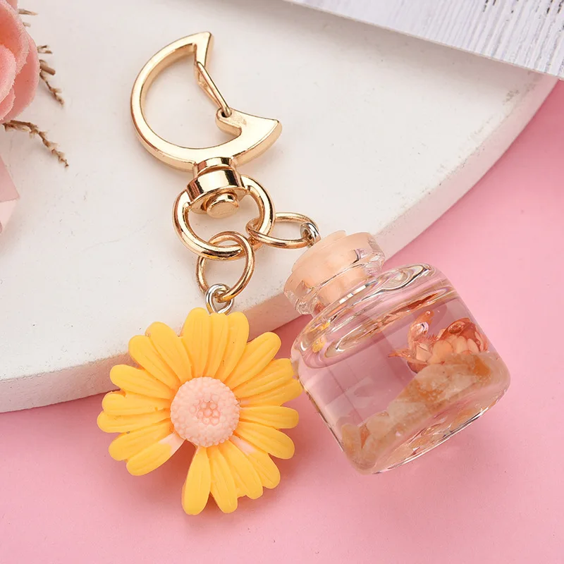 Moon Buckle Chrysanthemum Keychain DIY Jewelry Accessories Keyring Bottle Quicksand Simulation Flower Wish Bottle Key Chains