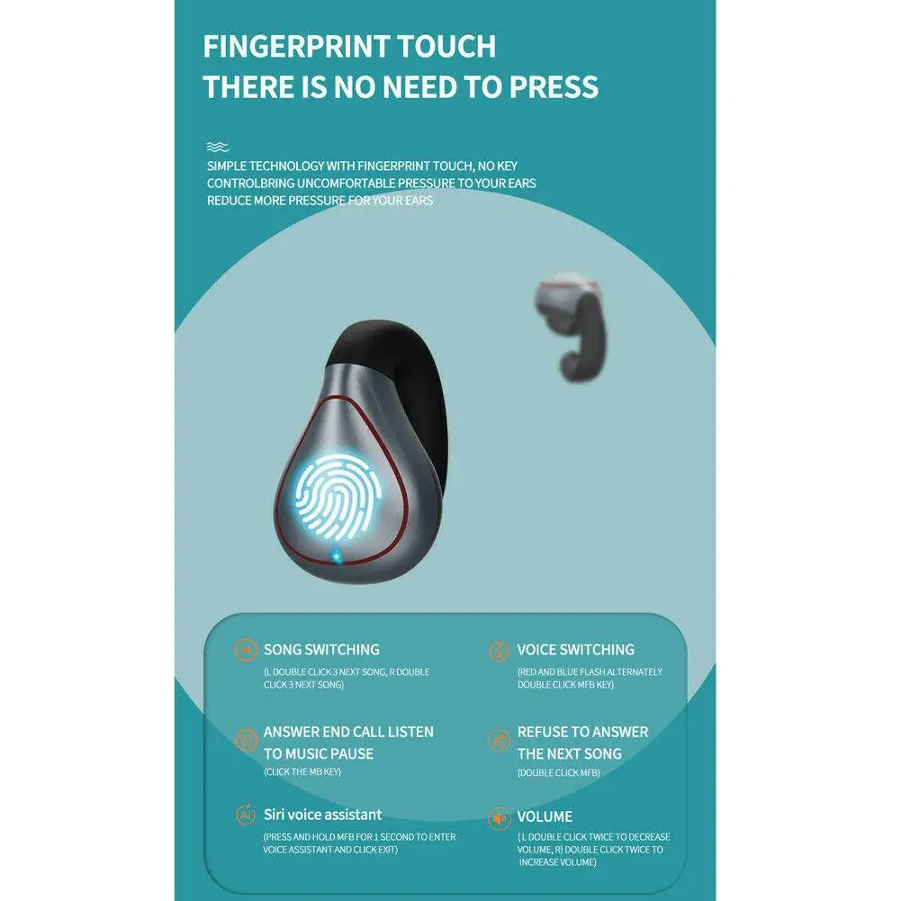 TWS Wireless Headsets Bluetooth Stereo Music Earphones Mini Earbuds Handsfree with Mic for iPhone Android Cell Phones