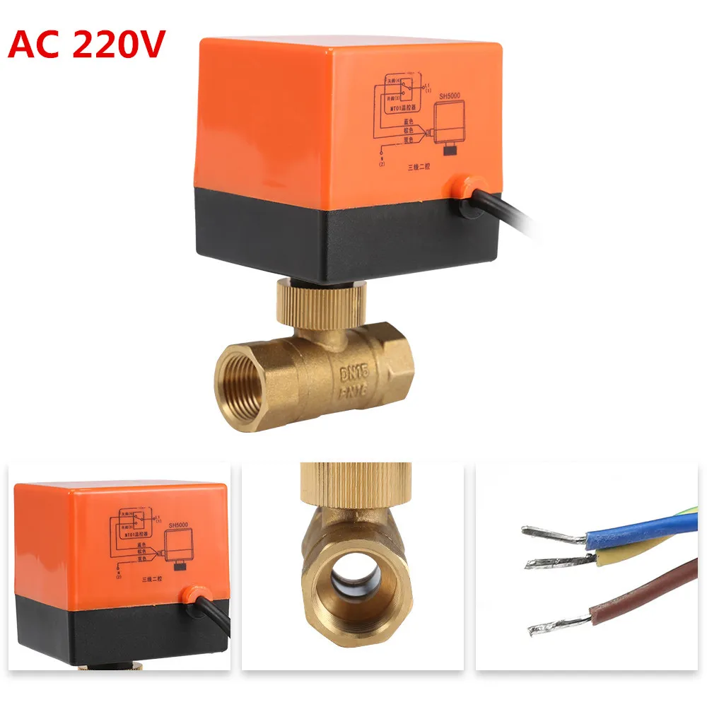 Kaufen 220V 12V Elektrische Motorisierte Gewinde Ball Ventil klimaanlage Wasser System Controller 2 weg 3  draht 1.6Mpa DN15 DN20 DN25