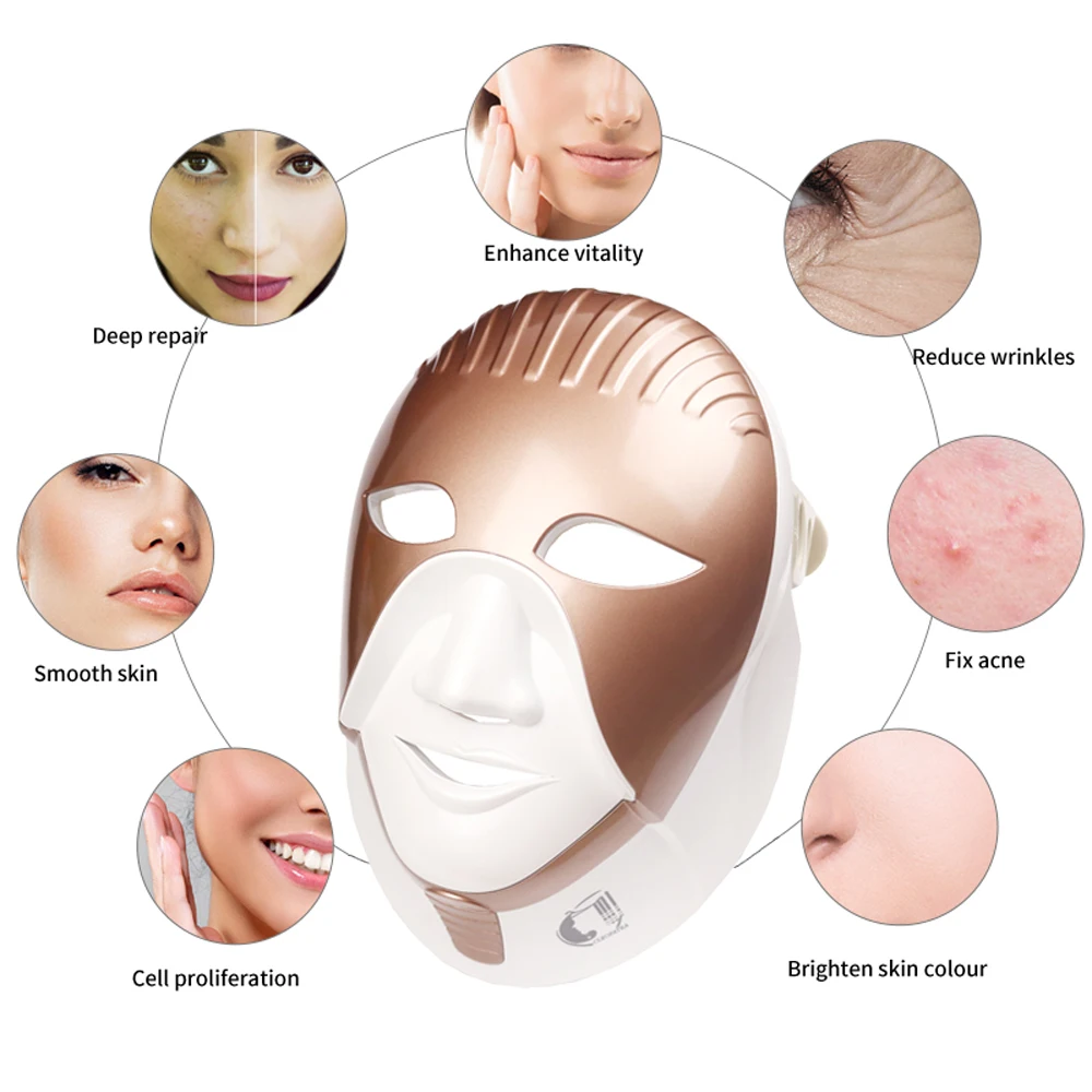  Rechargeable 8 Colors LED Light Photon Facial Neck Mask Wrinkle Acne Removal Skin Rejuvenation LED  - 4000181130234