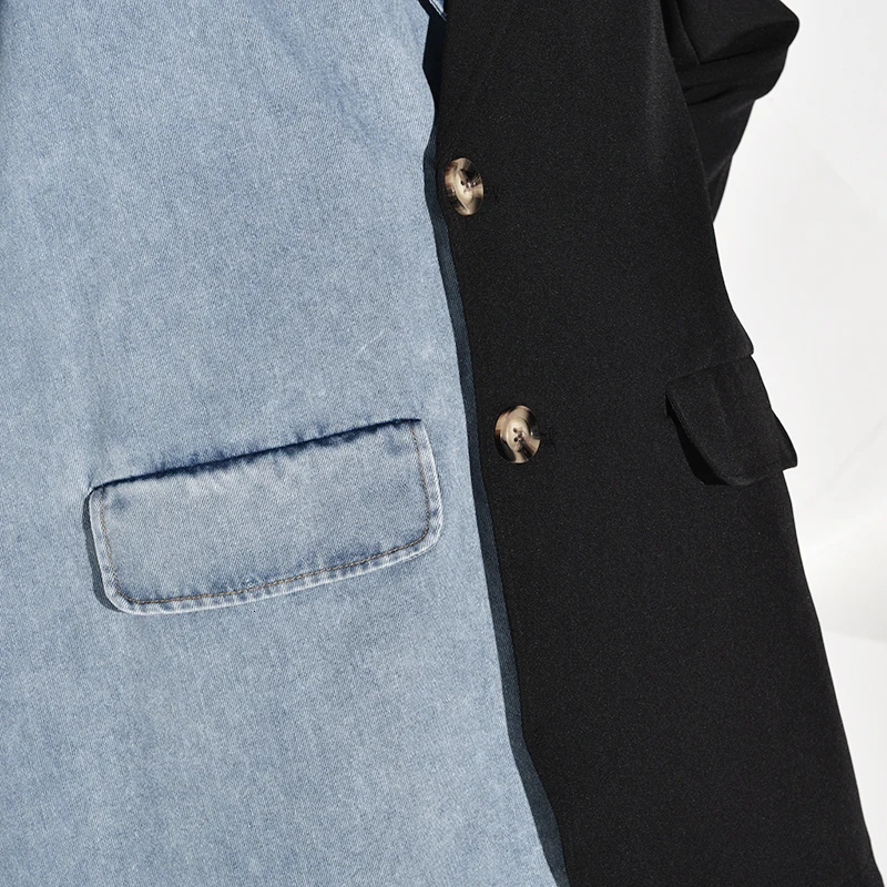 DEAT новая весенняя и летняя модная женская одежда сезонная джинсовая Лоскутная куртка с отложным воротником и длинными рукавами WF71801L