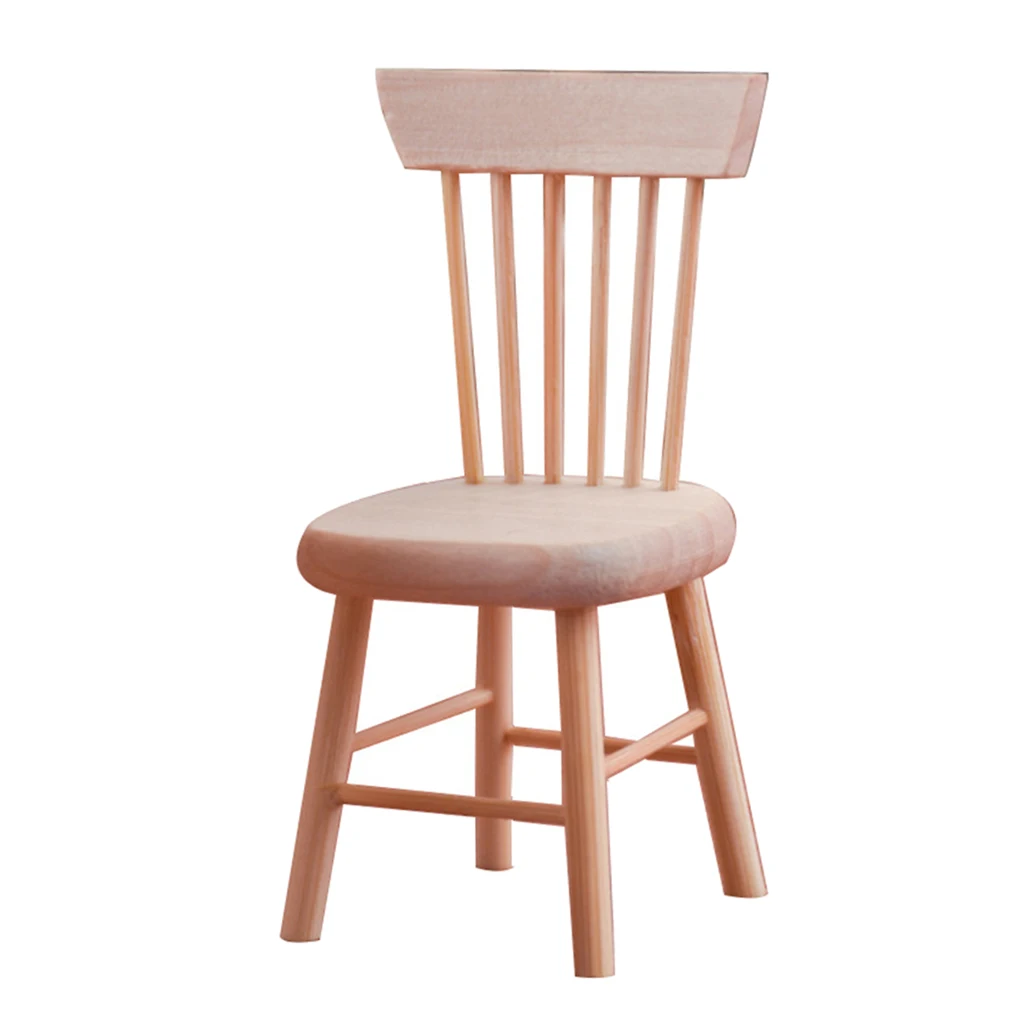1/12 Miniatures Handmade Unpainted Dining Chair Scene Decoration Photo Props