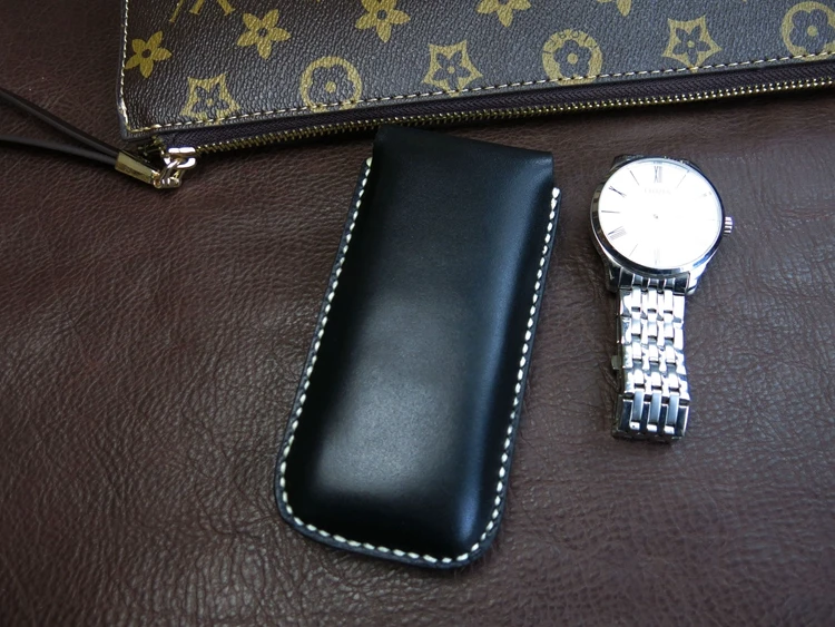 Hand gefertigte einzelne Leder Uhren box Luxus Uhrengehäuse Aufbewahrung sbox Reise Uhren tasche für Männer schwarz Uhren halter Uhr Reise gehäuse – Detail 2