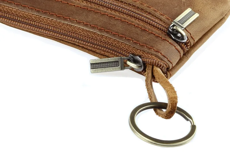 Мужской женский подлинный кожаный мешочек для монет на молнии мини сумка кошелек Корейская цепочка для ключей бумажник двойная молния