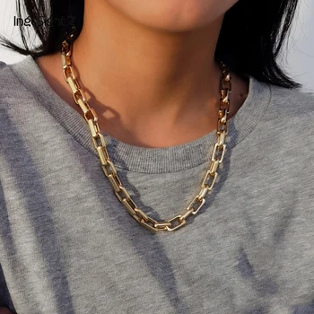 

IngeSight.Z Goth Gothic Curb Cuban Link Chain Choker Necklace Collar for Women Vintage Chunky Heavy Metal Long Necklaces Jewelry