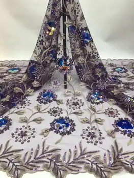 

7 colors (5yards/pc) Purple African tulle lace fabric latest French net lace fabric with embroidery and sequins for party FZZ674