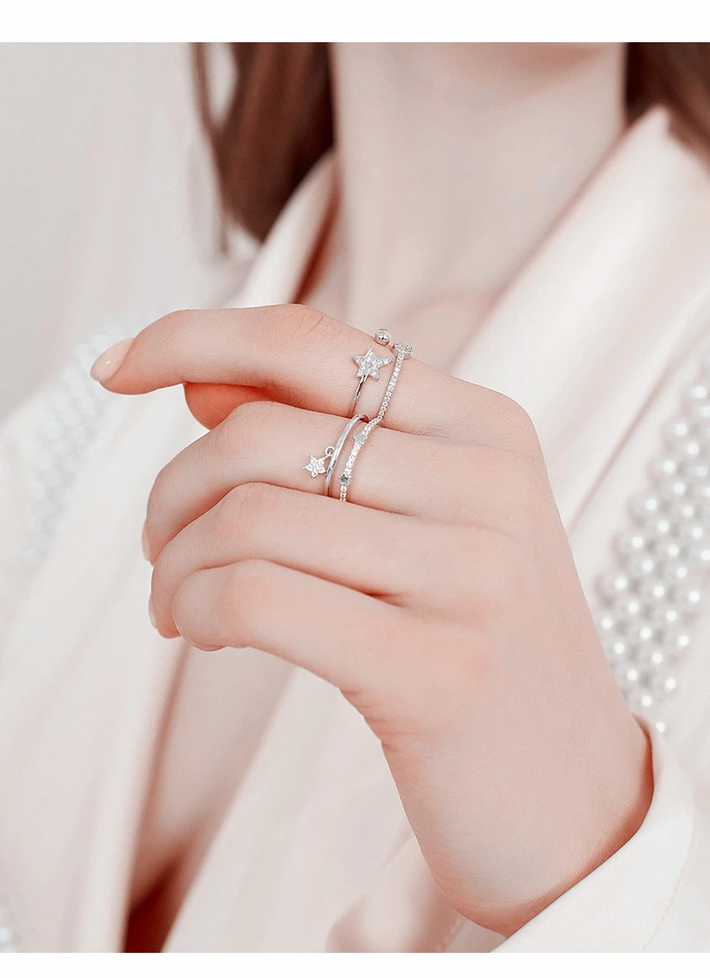 Sodrov кольцо со звездами подлинное серебро 925 пробы открытые обручальные ювелирные изделия для женщин HR046