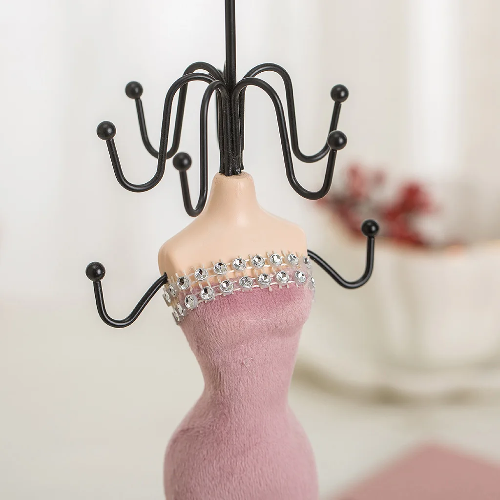 Pink Fishtail Skirt Mannequin Jewelry Organizer Rack Display Stand for Counter Shop Jewelry Showing