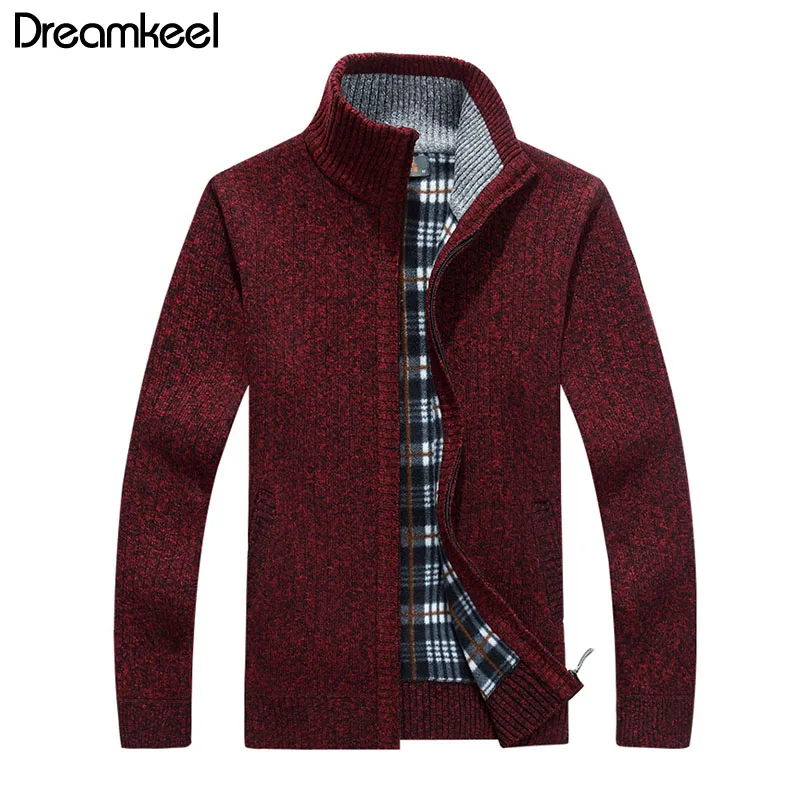 Новинка, зимний мужской свитер, брендовый, модный, с воротником-стойкой, тонкий, на толстой молнии, флисовый Повседневный свитер, мужской утепленный свитер, пальто 3XL - Цвет: Красный