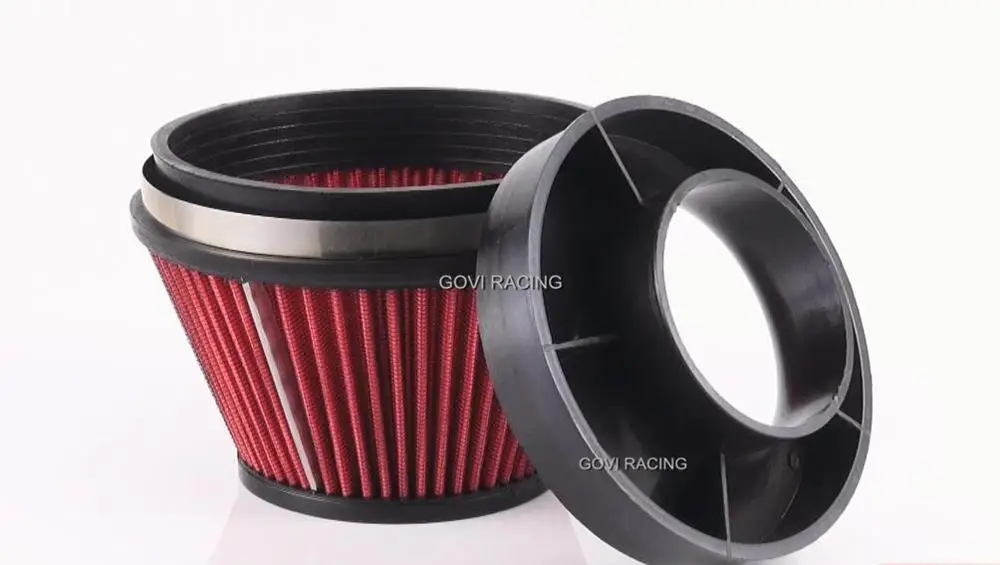 6'' car air filter with velocity stack adaptor 3''/3.5''/4''152mm universal for air intake turbo
