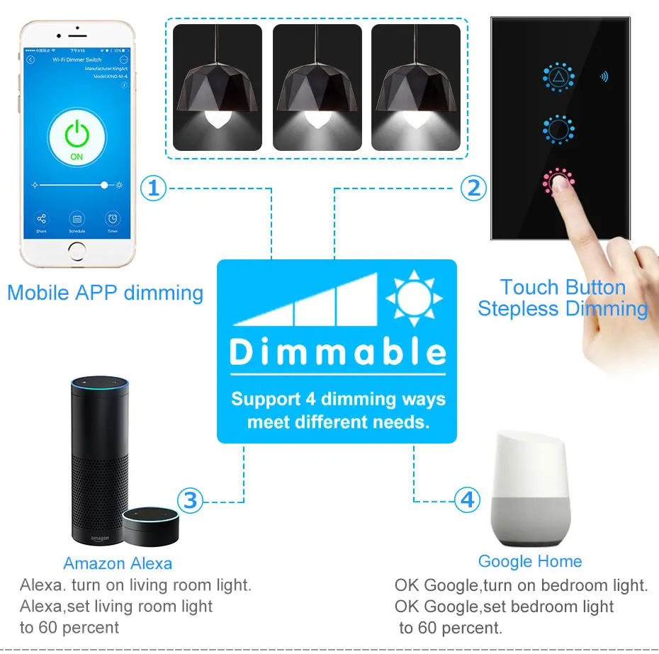 Умный светильник, диммер, стандарт ЕС/США, Wifi, умный переключатель, сенсорный голосовое приложение, управление, переключатель с регулируемой яркостью, работает с Amazon Alexa Google Home