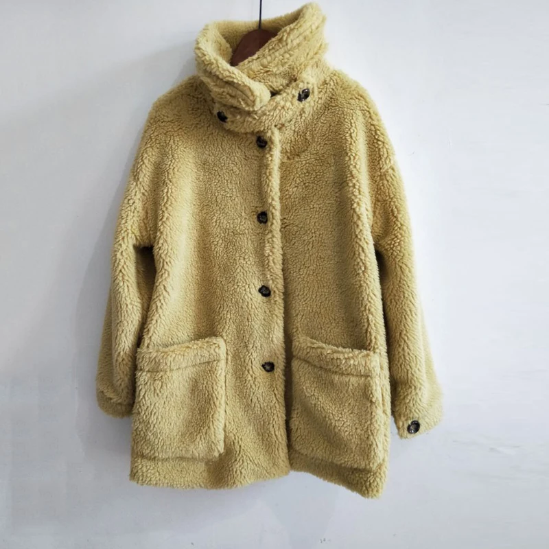 Yellow faux fur coat women shaggy streetwear Autumn winter warm teddy coat Female Fashion Women's Coats Jacket Plus Size Coats