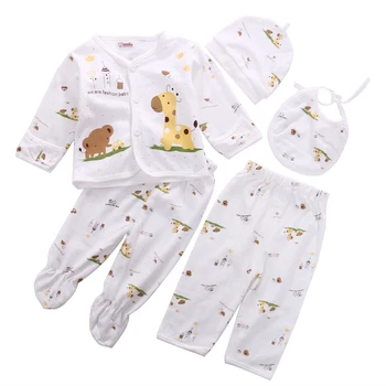 

0-3M Newborn Baby Unisex Clothes Underwear Animal Print Shirt and Pants 5PCS Boys Girls Cotton Autumn Winter Kid Underwear Sets