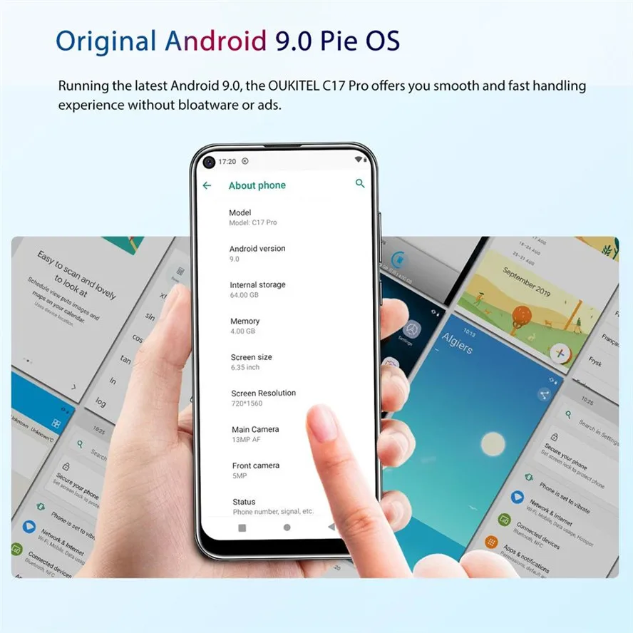 OUKITEL C17 Pro 6,35 ''Android 9,0 4 Гб 64 Гб Смартфон 19:9 MT6763 процессор отпечаток пальца Лицо ID Восьмиядерный 3900 мАч 4G мобильный телефон