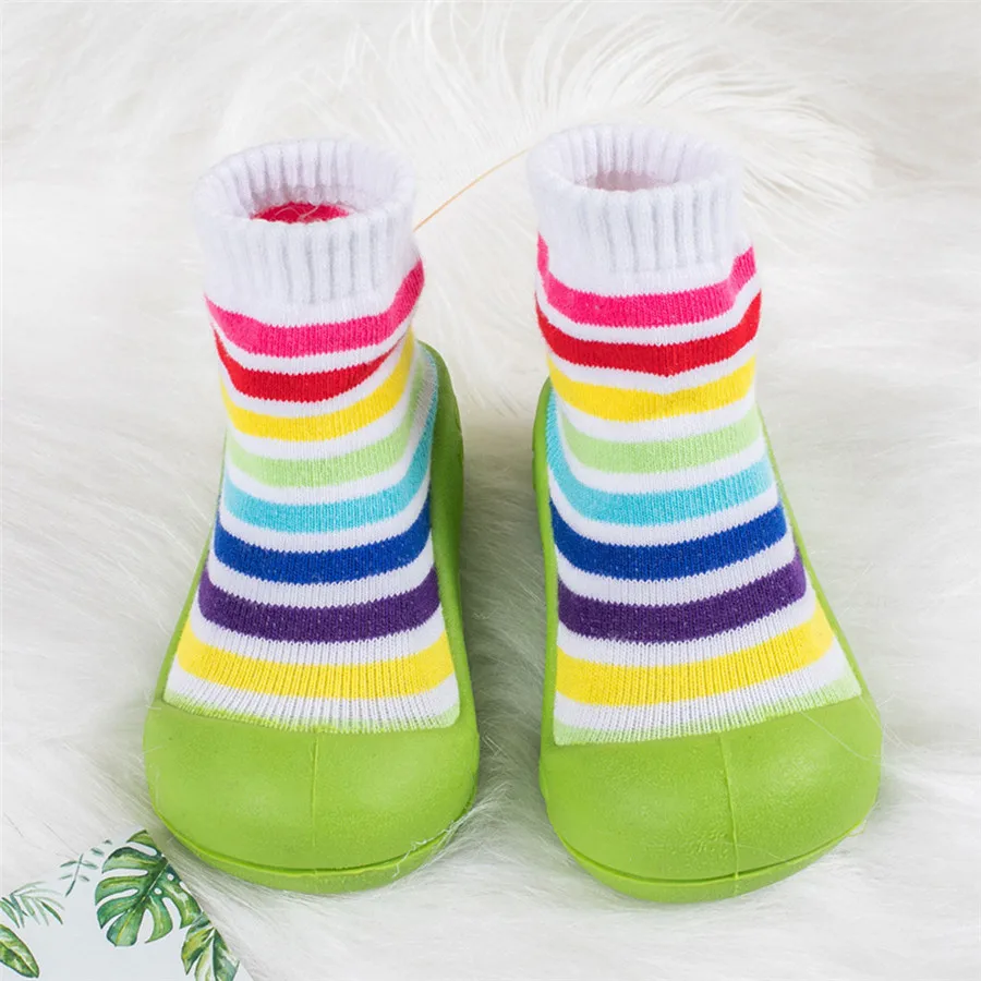 Baby shoes newborn kids non-slip socks baby shoes  soft rubber soles baby shoes girls rainbow stripes toddler boys shoes 35A15 (1)