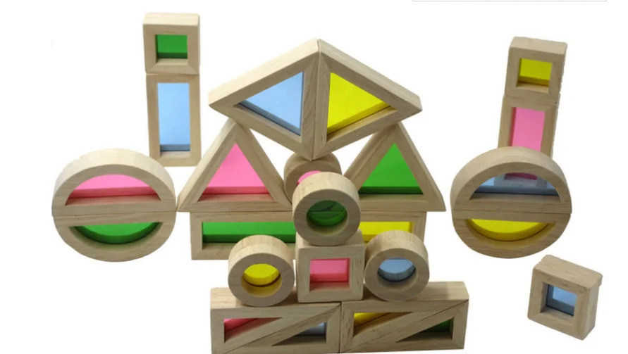 Деревянные большие строительные блоки для новорожденных, детей 16 шт. геометрические сенсорные деревянные радужные складные Блоки строительные игрушки Набор C - Цвет: 24cps small