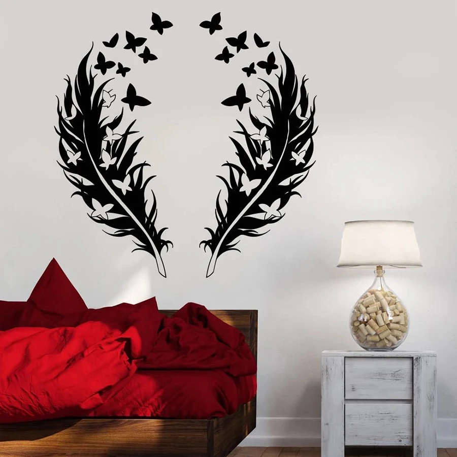 Перья Наклейка на стену бабочка любовь романтическая пара спальня гостиная