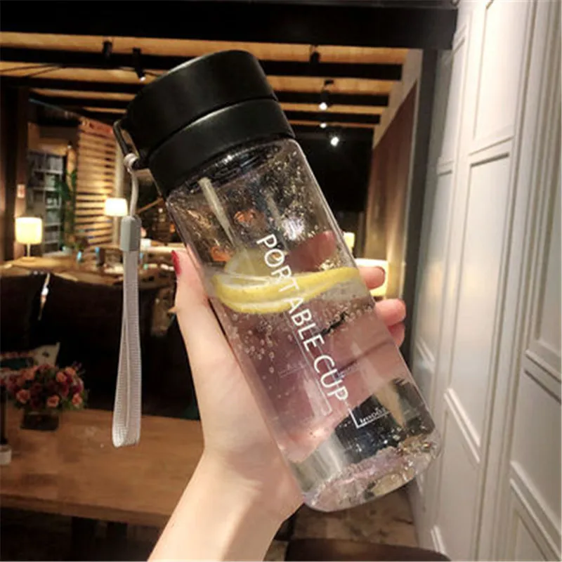 Transparent Black 600/800ML BPA Free Leak Proof Water bottle Portable Sports Climbing Hiking Direct Drinking Bottle - Цвет: Transparent Black