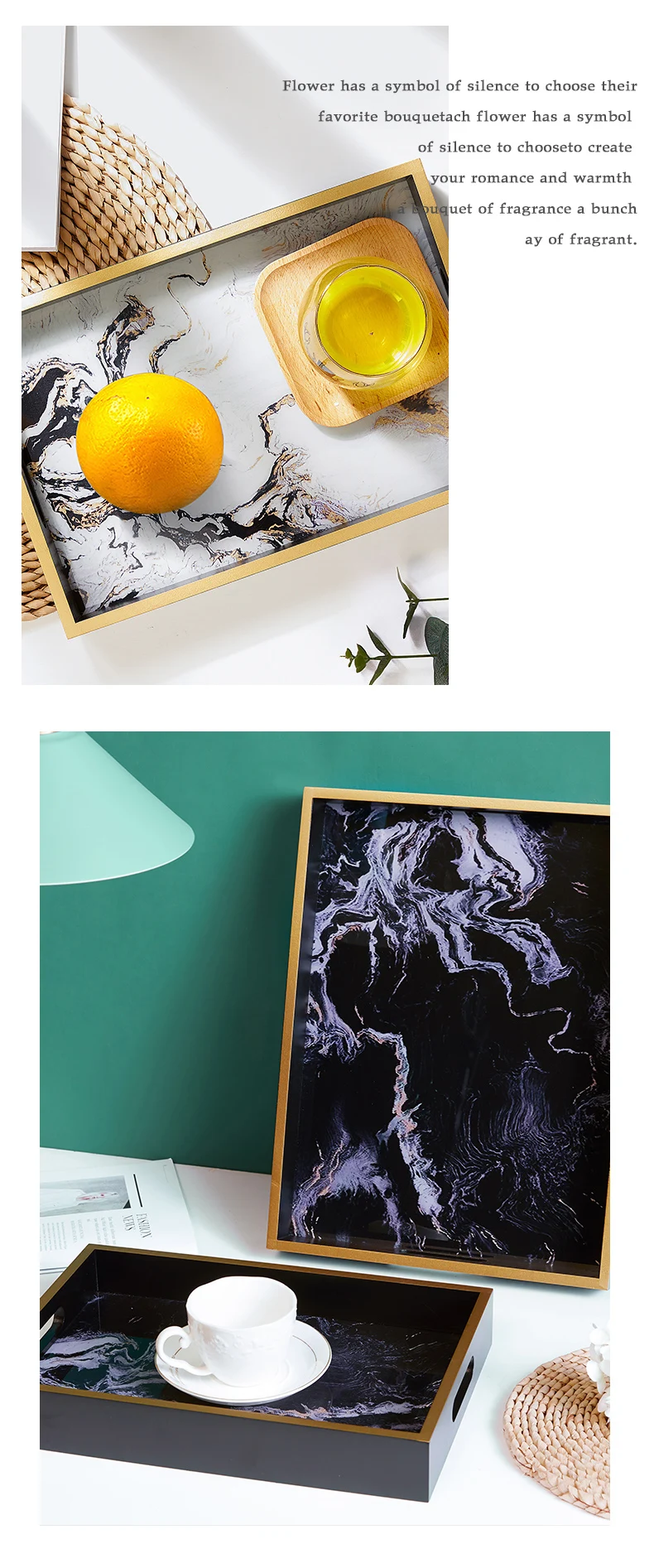 Nordic Storage Tray Rectangle Fruit Dessert Snack Mirror Tray Cup Tea Plate Coffee Table Decoration Household Sundries Storage