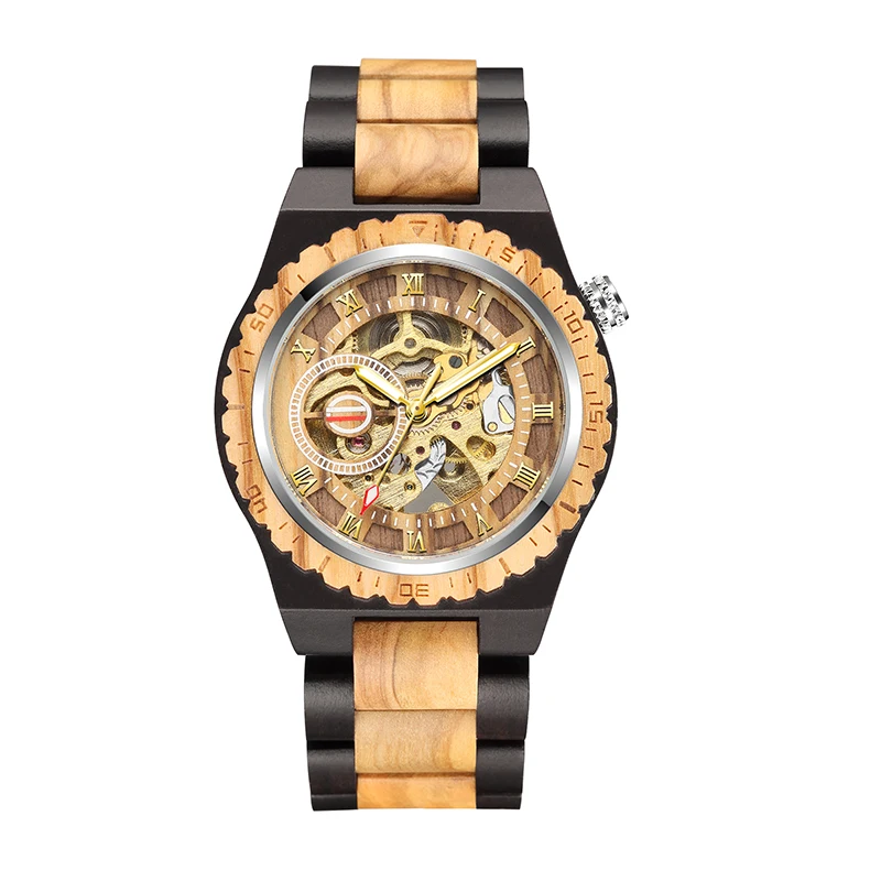 Design Automatic Mechanical Wooden Watches Men Wristwatch Waterproof Male Luxury Timepieces Watch reloj hombre WW006